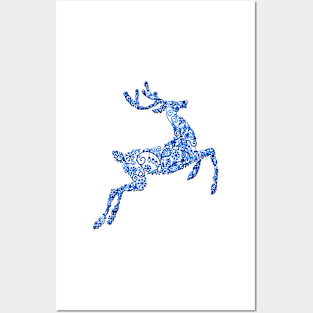 Decorative Blue Christmas Deer Posters and Art